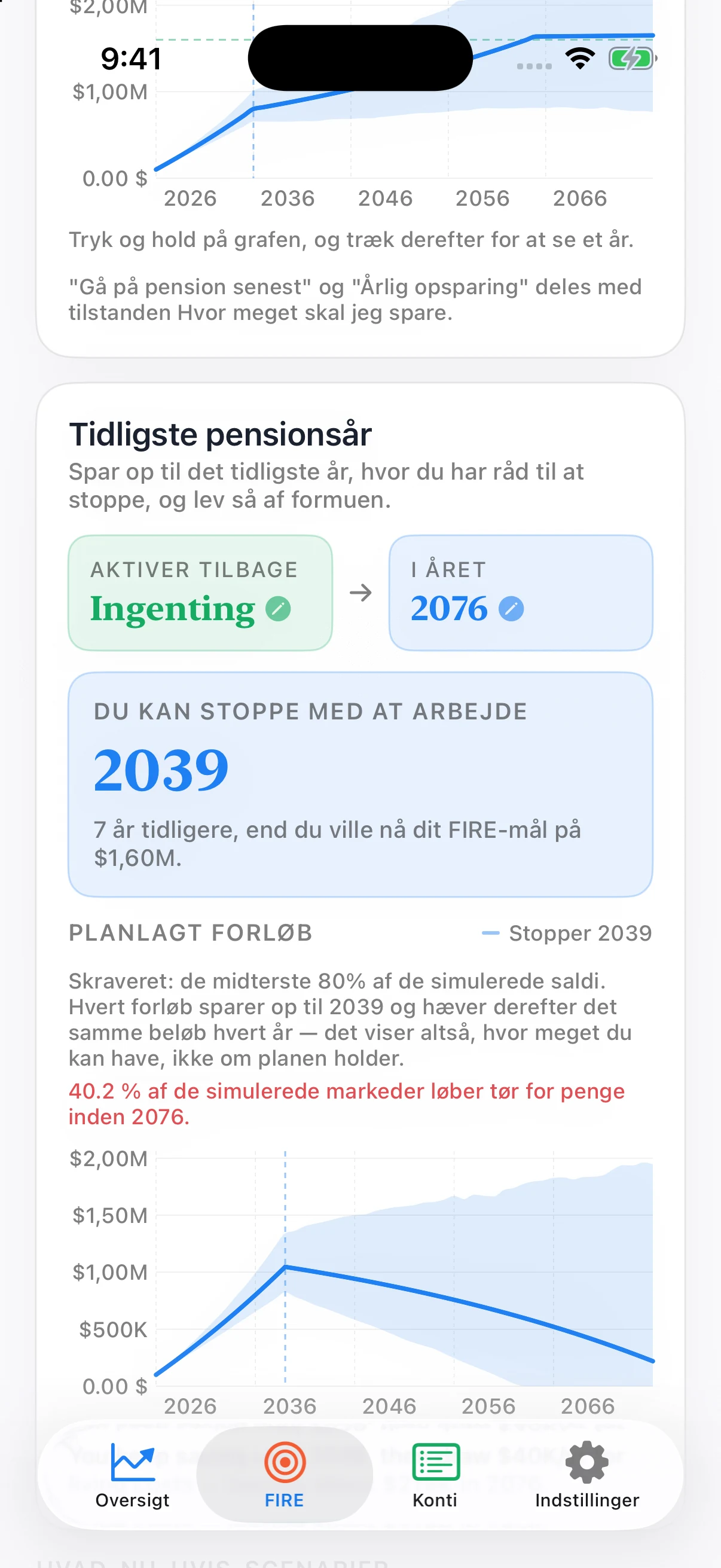 Nedsparingsplan i Coastful Pro med valgt slutværdi