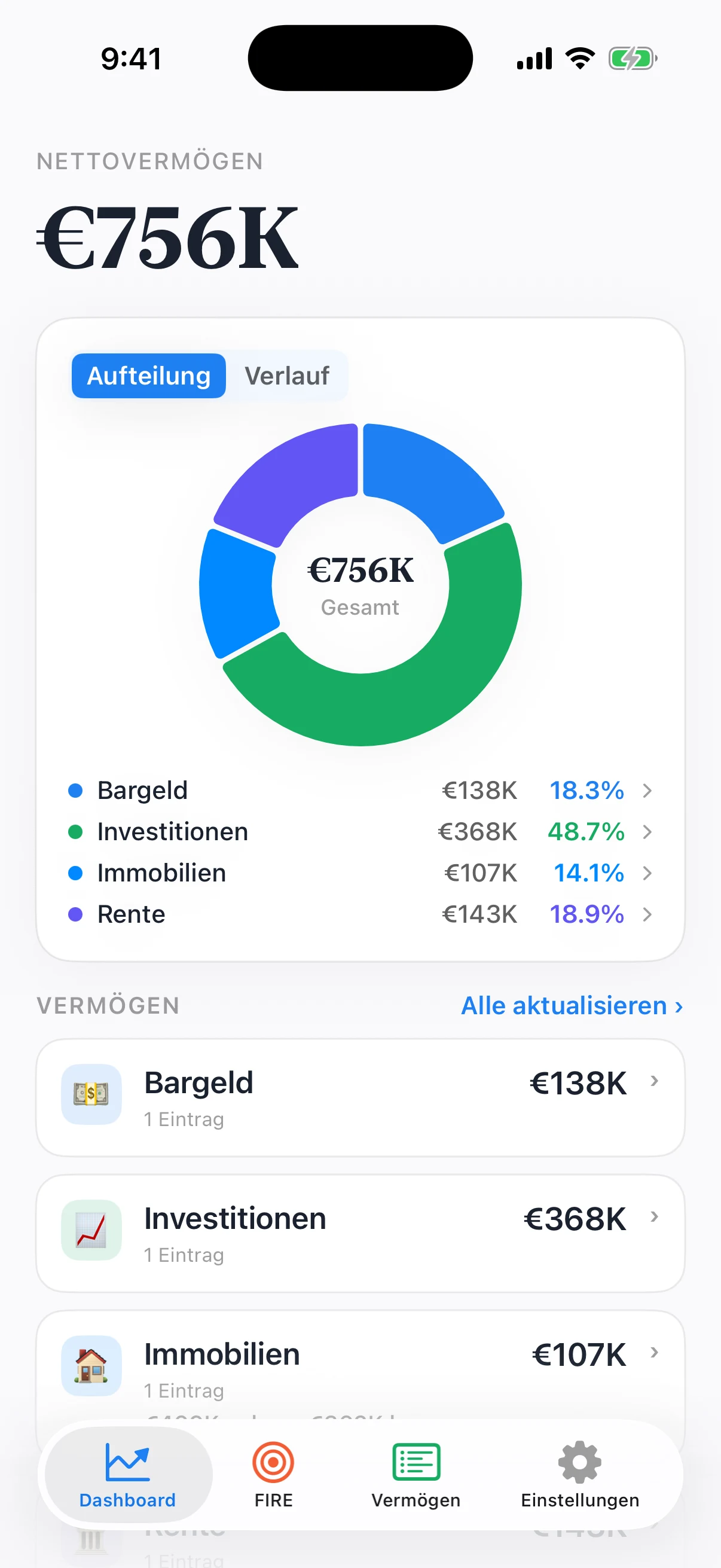 Coastful-Pro-Übersicht mit Vermögenswerten, Portfolioaufteilung und Aktualisierungen