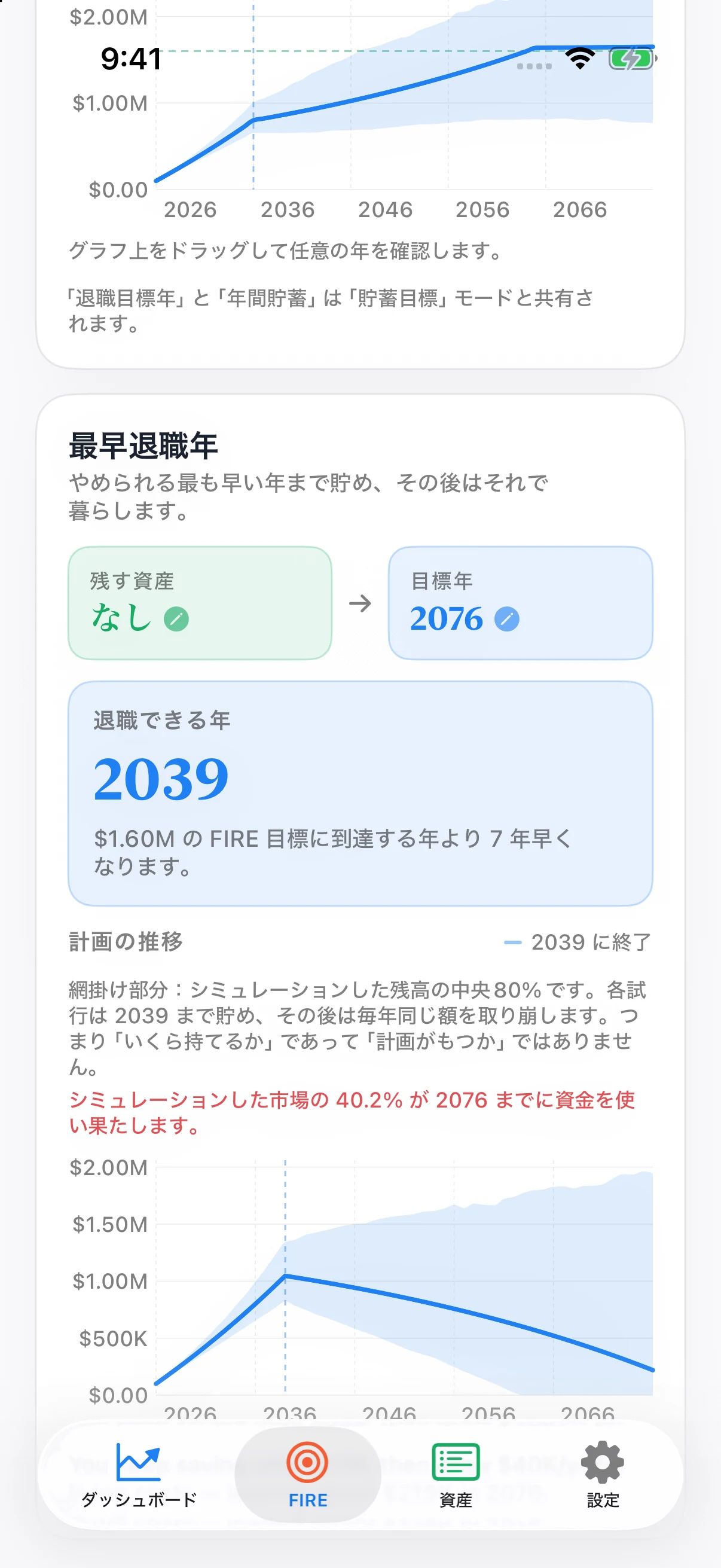 Coastful Proのリタイア生活費計画で、最終残高を設定しています