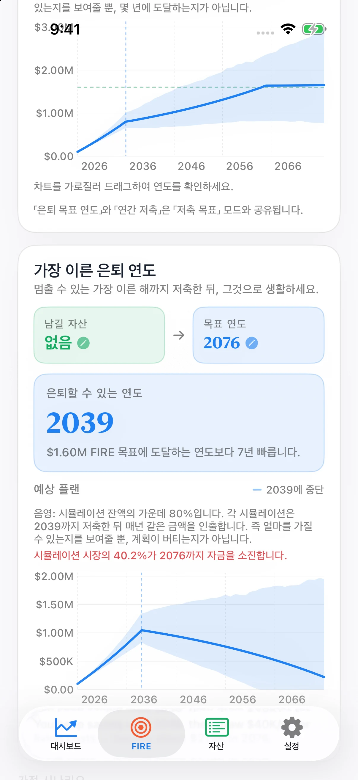 원하는 최종 잔액을 설정한 Coastful Pro 은퇴 후 지출 계획