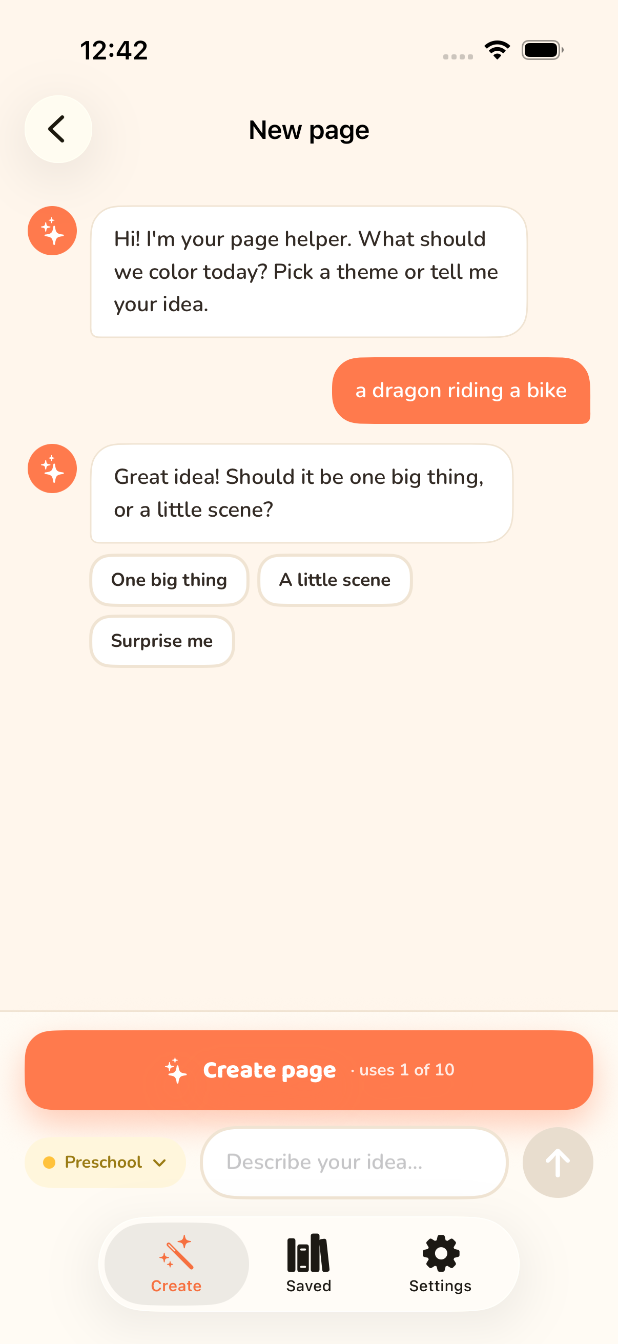 The design chat — describe an idea, tap a few choices