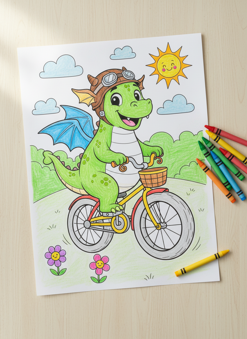 A printed Colorwild page, colored in with crayons