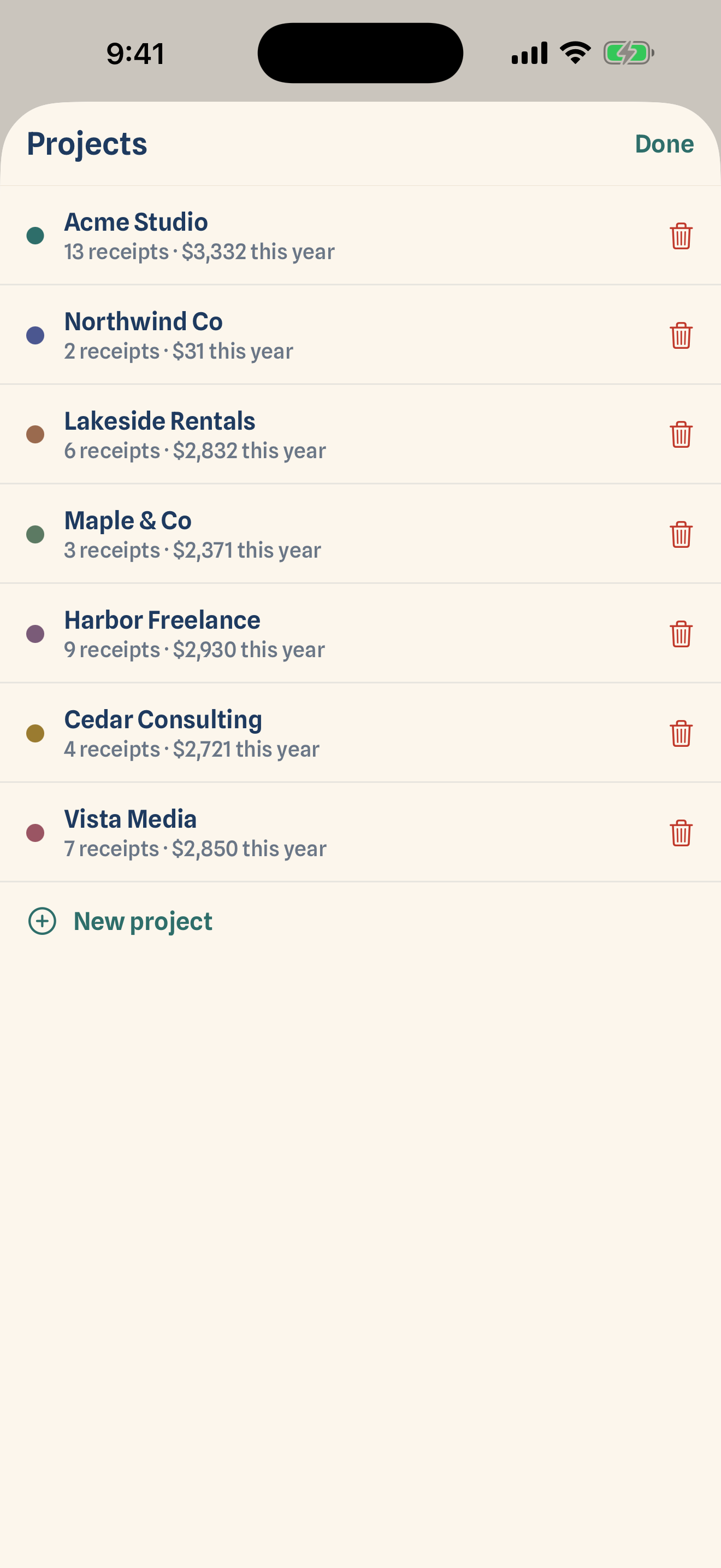 Projects — separate ledgers for each project or client