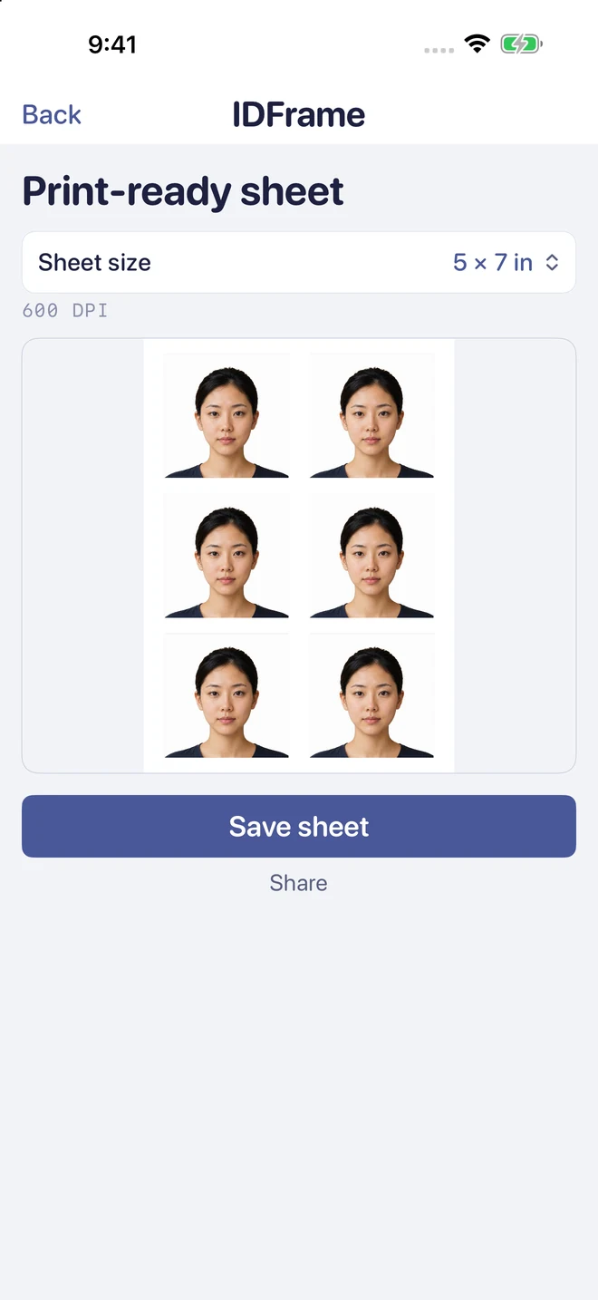 Print-ready sheet with six ID photos.