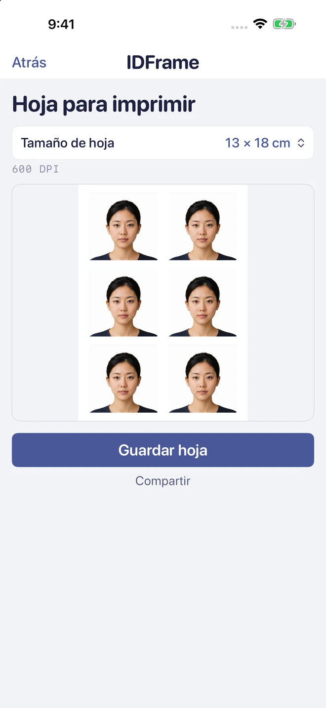 Hoja lista para imprimir con seis fotos de identificación.