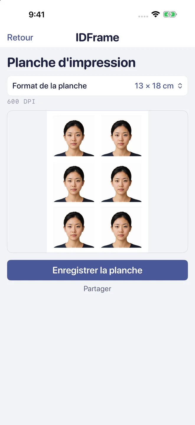 Planche prête à imprimer avec six photos d’identité.