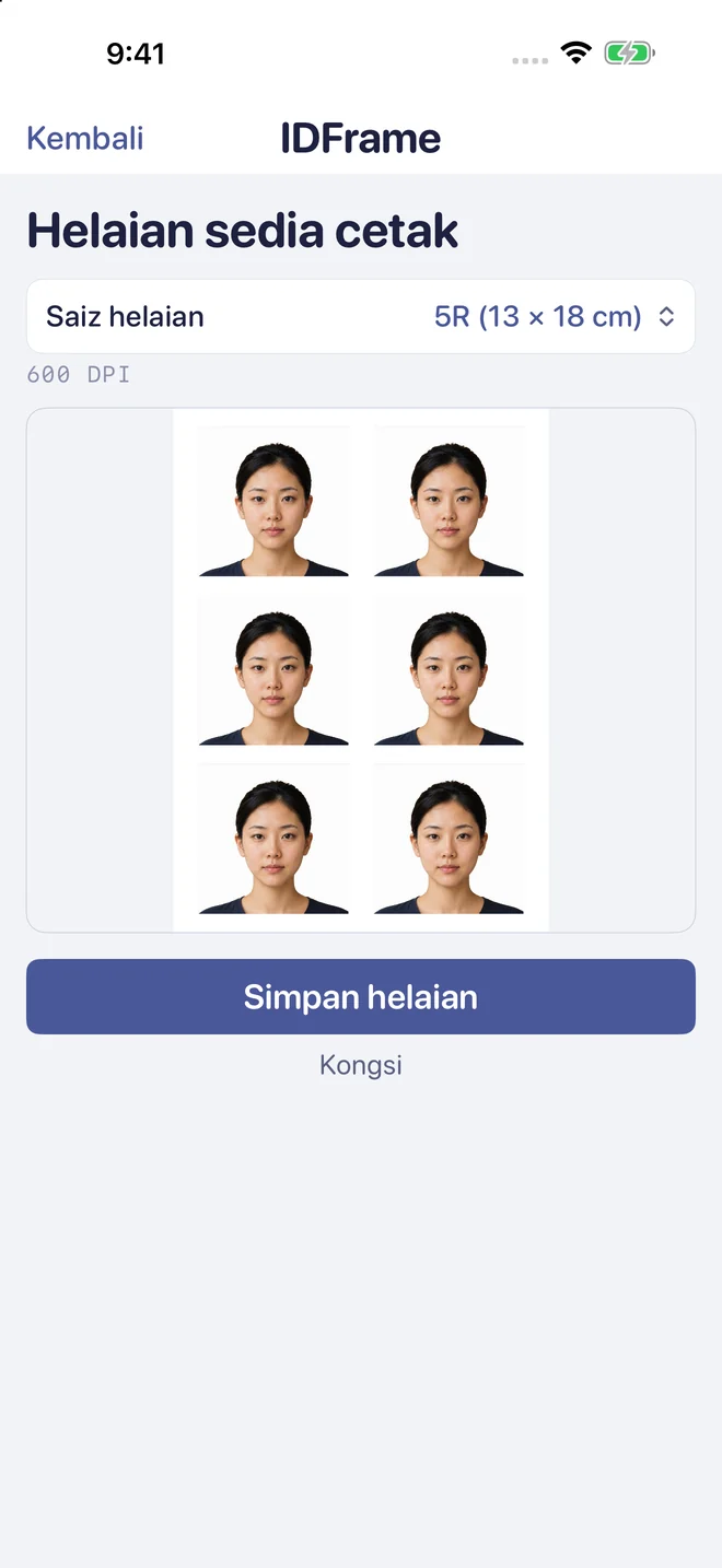 Helaian sedia cetak dengan enam foto pengenalan.