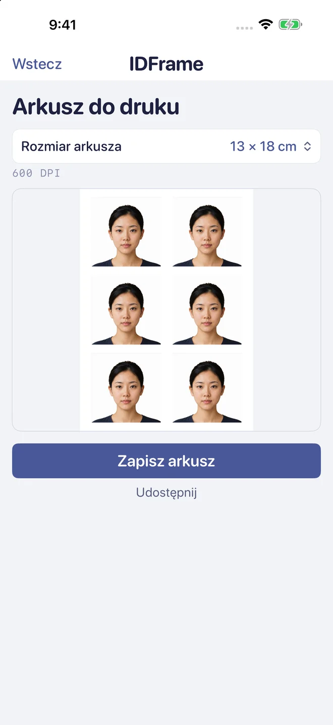 Gotowy do druku arkusz z sześcioma zdjęciami do dokumentów.