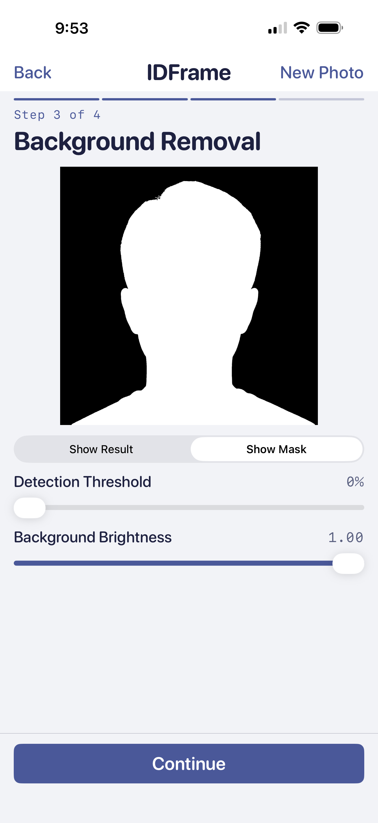 Segmentation mask — Show Mask view.