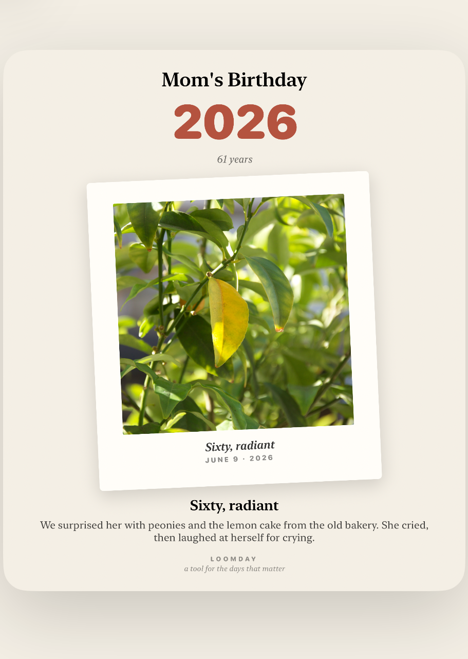 An exported keepsake card for one year