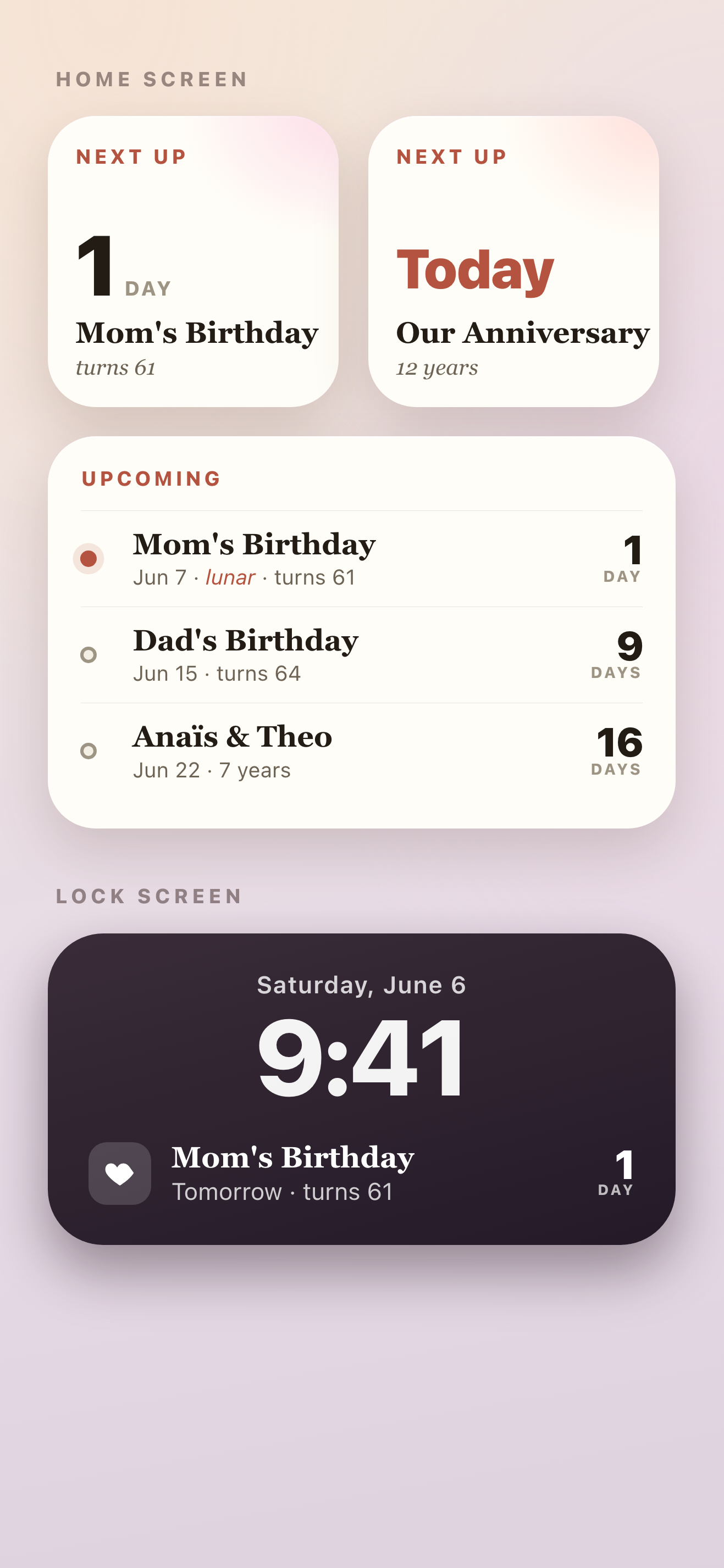 Loomday home and lock-screen widgets