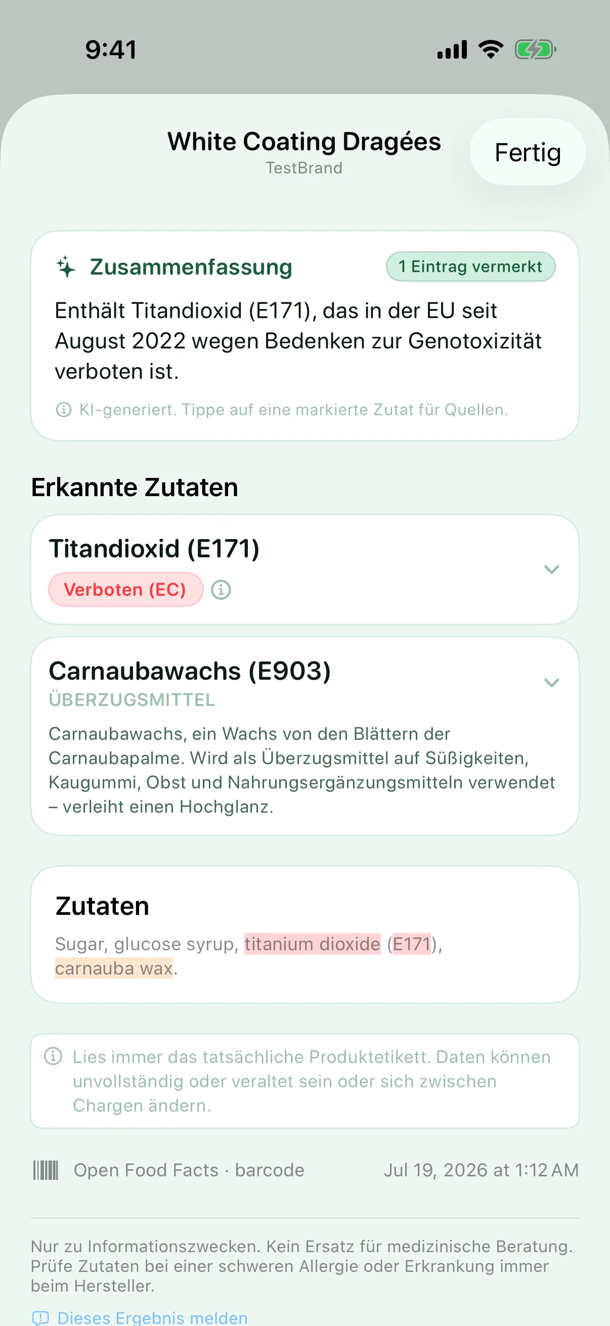 Region für Region geprüft — Myredient
