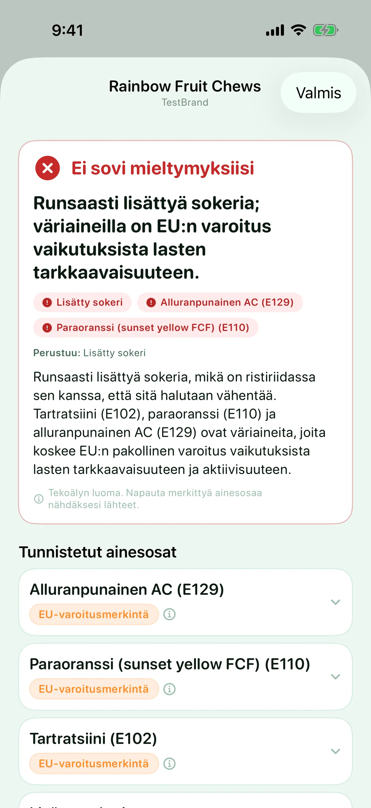 Sinulle tehty arvio — Myredient