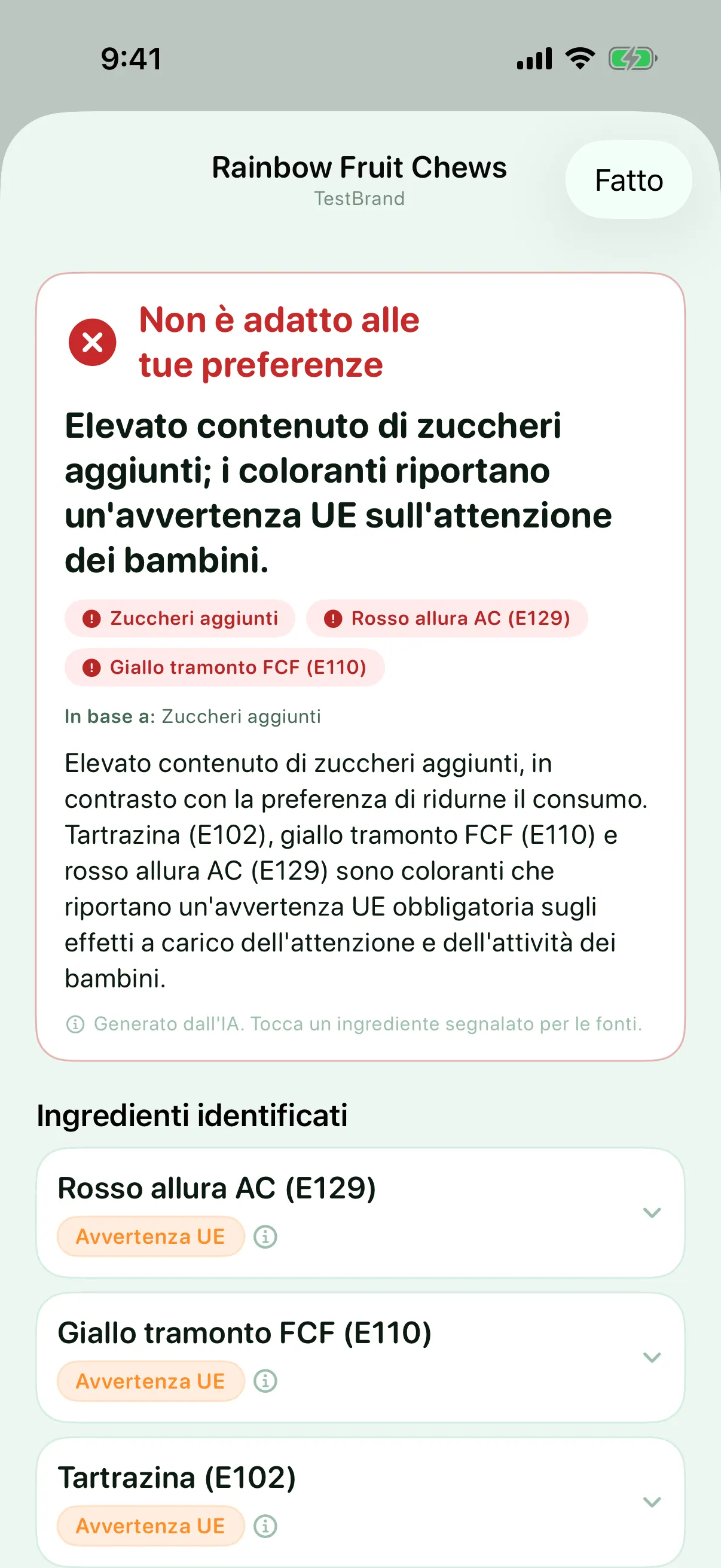 Un verdetto pensato per te — Myredient