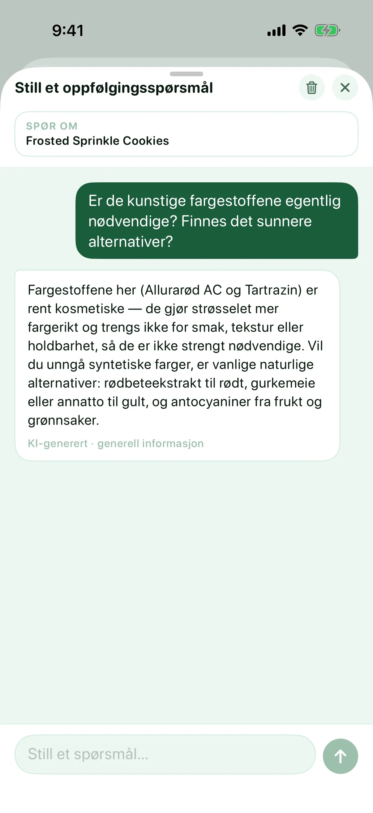 Still et oppfølgingsspørsmål (Pro) — Myredient