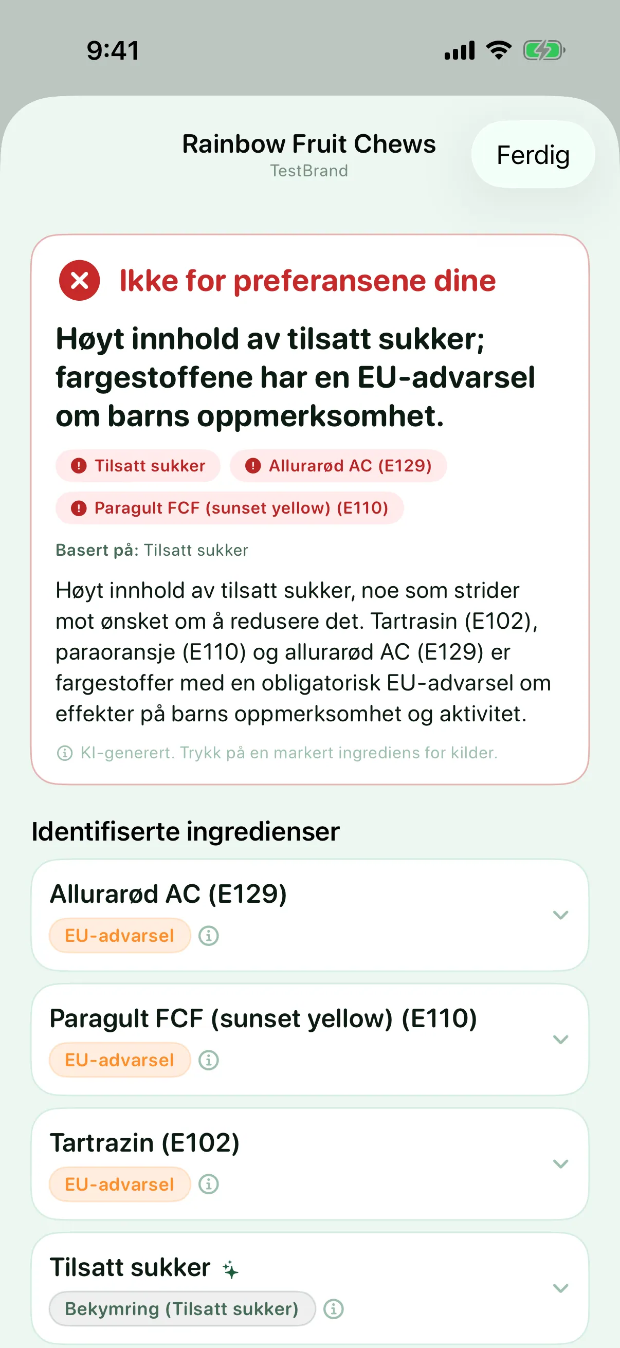 En vurdering laget for deg — Myredient