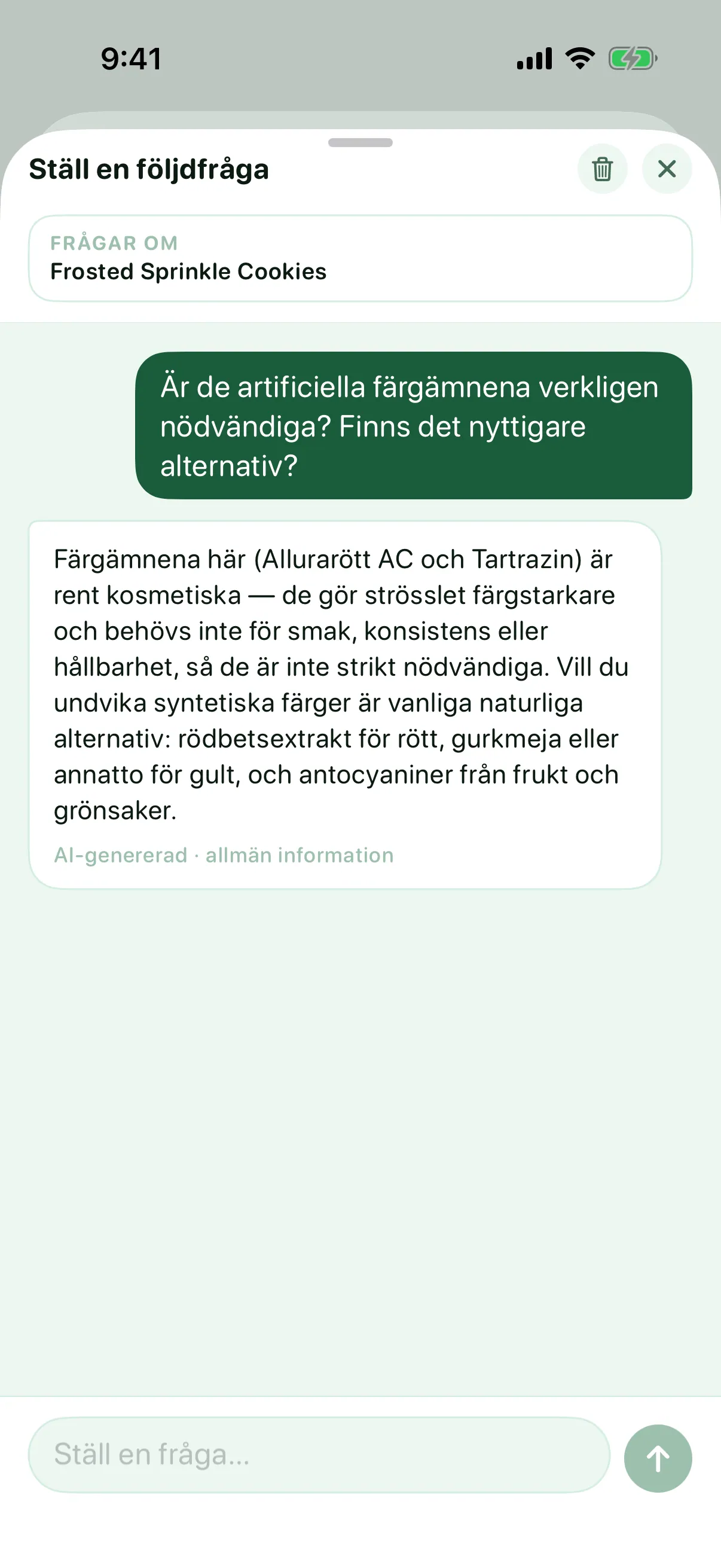 Ställ en följdfråga (Pro) — Myredient