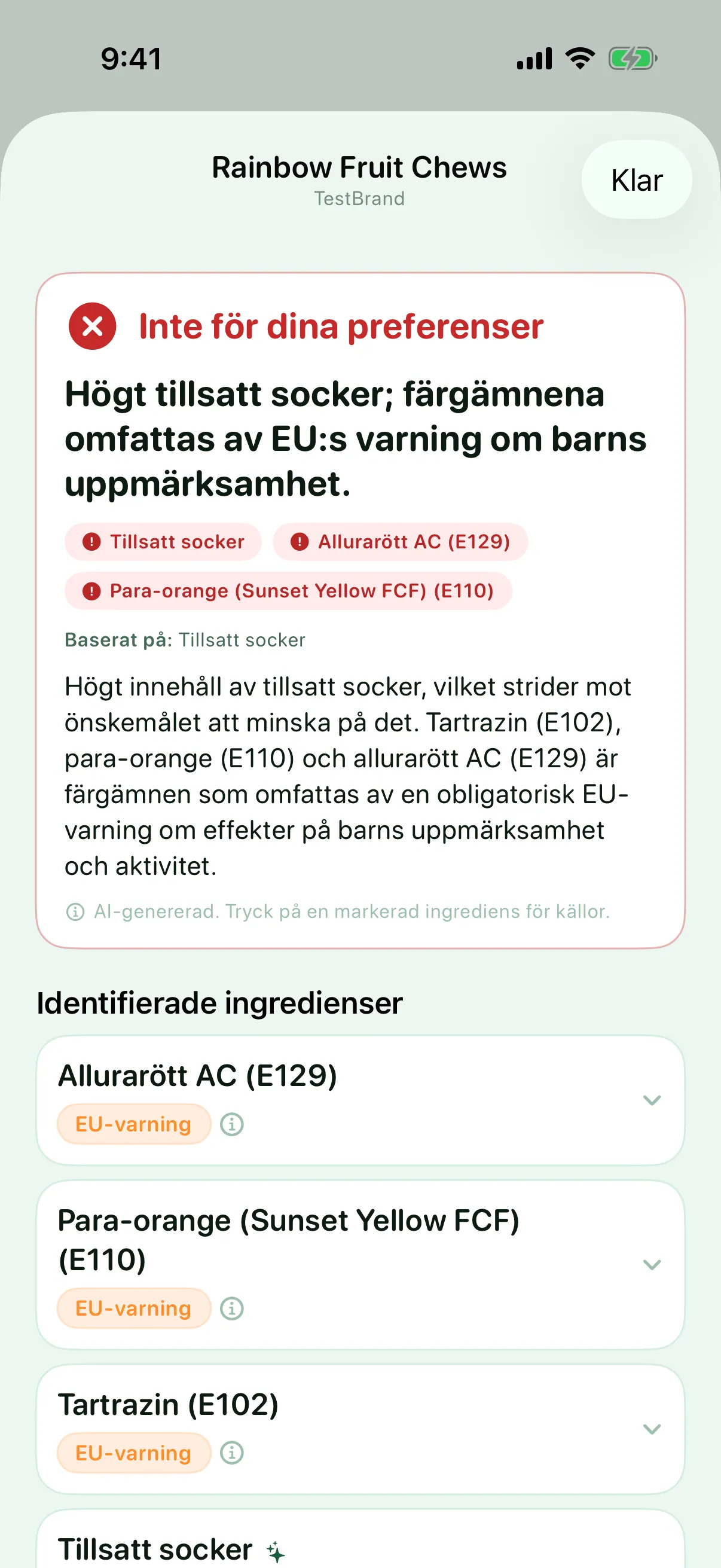 En bedömning gjord för dig — Myredient